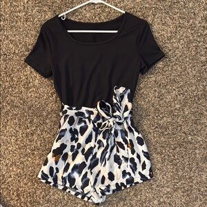 Chic Black and Animal Print Romper